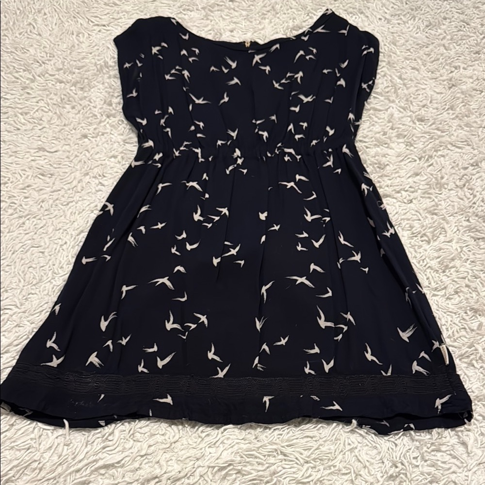 Navy Mini Dress with Bird Print